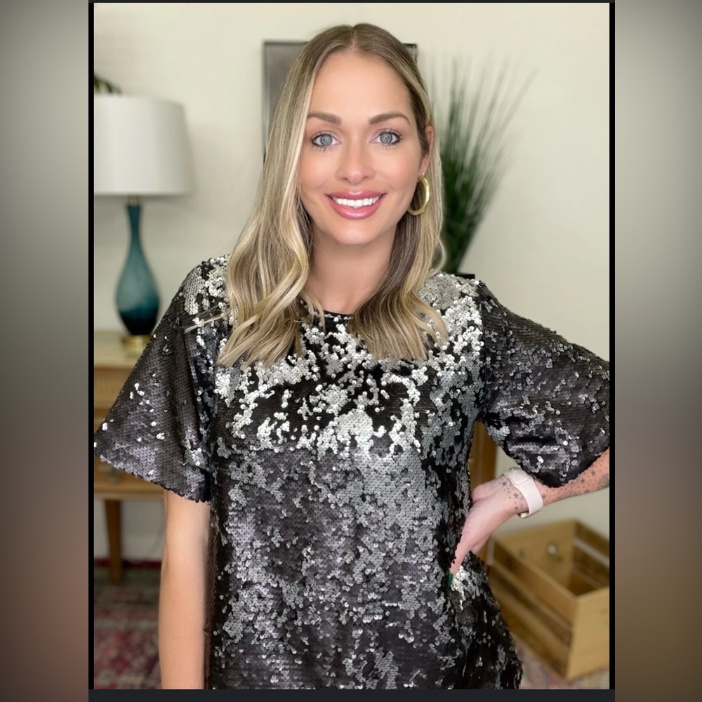 Stunning Black & Silver Sequin Top - Perfect for Parties!